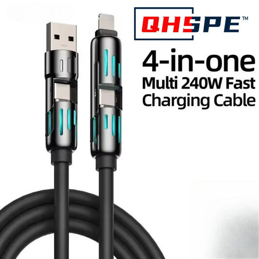7-Color LED 240W PD Fast Charge Cable - Super Soft Type-C with Aluminum Alloy Connector