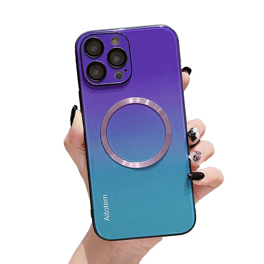 Magnetic Charging Phone Case For Iphone 16 15 14 13 Pro 12 Max Plus Gradient Glass 16Pro Phone Case Hard 15Pro Cover 14Pro Shell