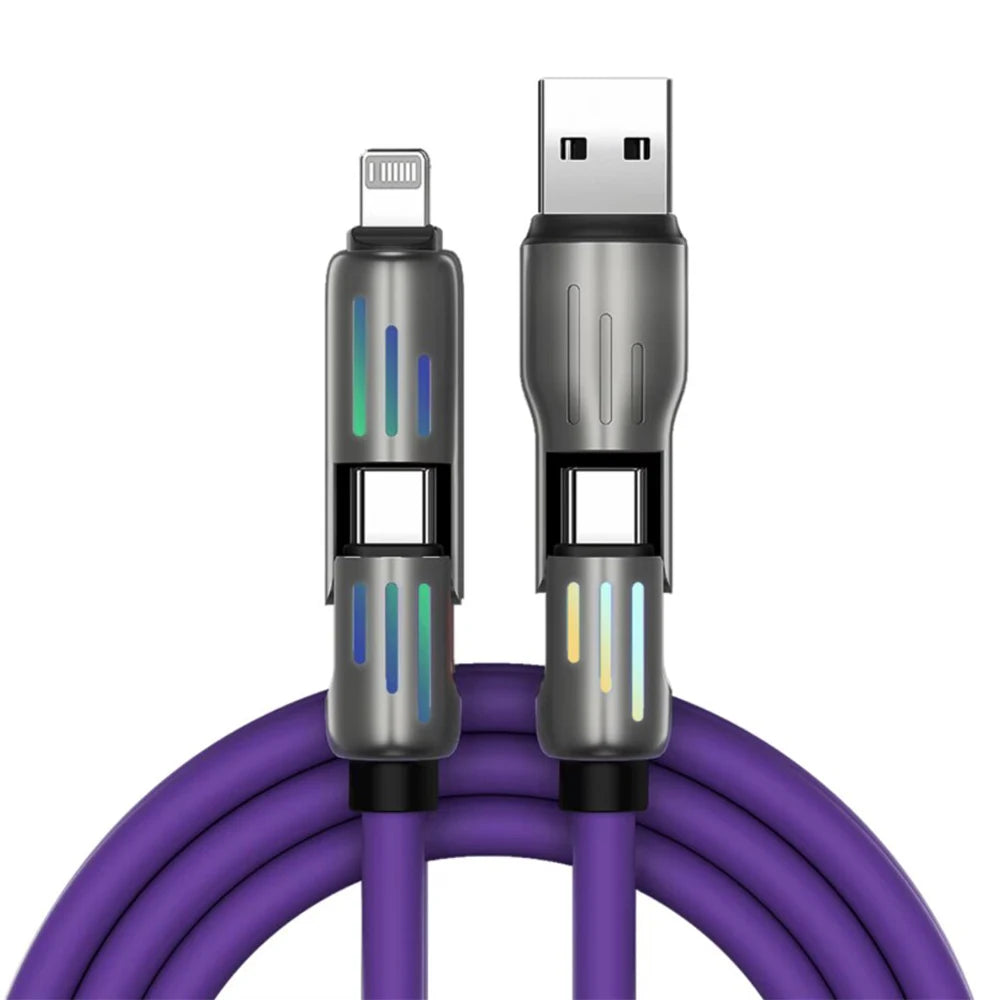  TUTI  240W USB C-line  4-in-1 silicone fast charging cable, with C/USB A/L ports, suitable for iPhone/iPad/Samsung/MacBee 5 '