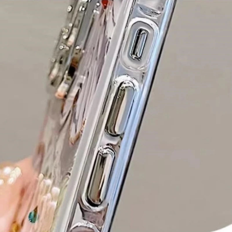 Luxury Flash Laser Flower Pattern Phone Case For iPhone 16 15 14 13 12 11 Pro Max Bumper Glitter Lens Protector On 15 Plus Cover