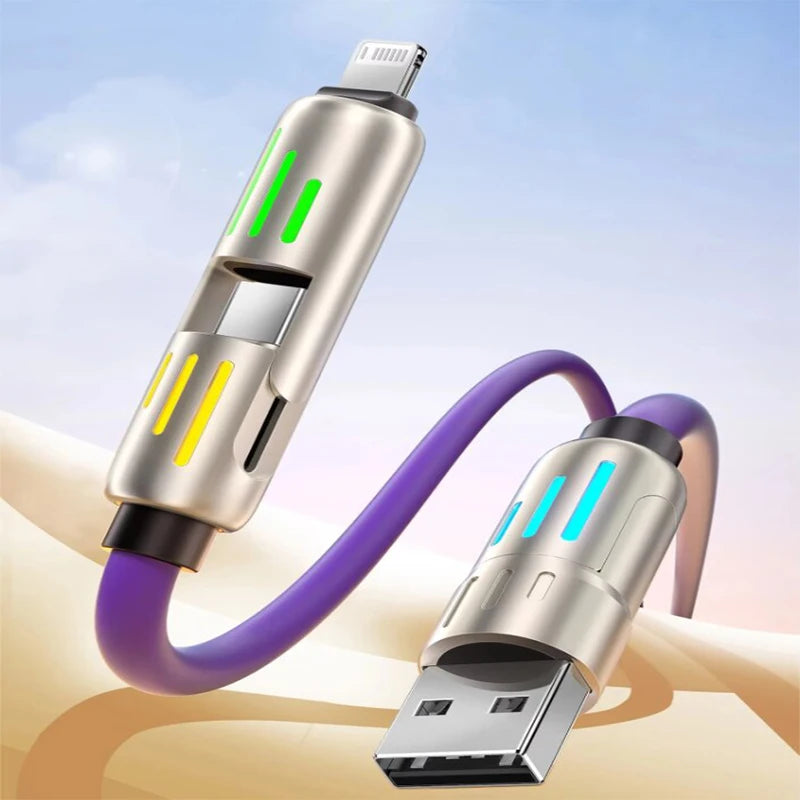 ﻿ TUTI  240W USB C-line  4-in-1 silicone fast charging cable, with C/USB A/L ports, suitable for iPhone/iPad/Samsung/MacBee 5 '