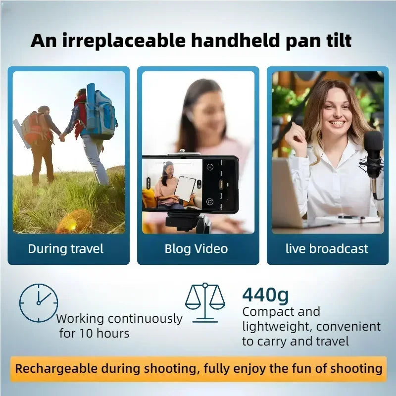 Handheld Gimbal Stabilizer for Smartphone, 3-Axis Phone Gimbal for Android and iPhone Video Recording with Ultra-Wide-Angle Mode