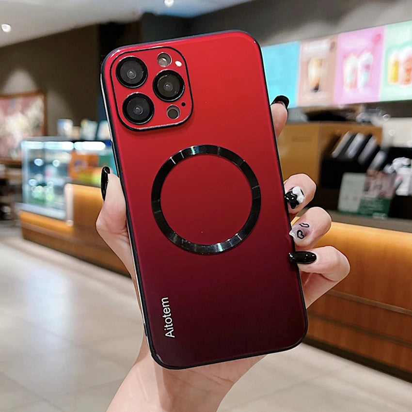 Magnetic Charging Phone Case For Iphone 16 15 14 13 Pro 12 Max Plus Gradient Glass 16Pro Phone Case Hard 15Pro Cover 14Pro Shell