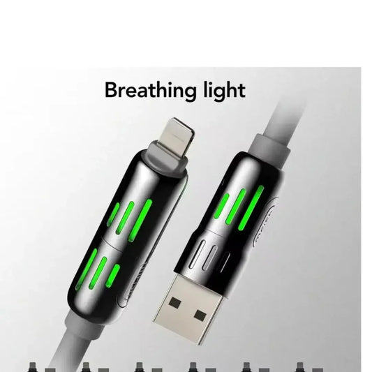 7-Color LED 240W PD Fast Charge Cable - Super Soft Type-C with Aluminum Alloy Connector
